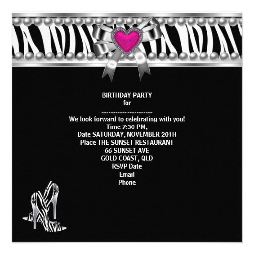 Shoes Pink 30th Birthday Party Zebra Champagne Custom Announcements