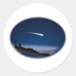 Shooting Star Over Night Landscape Round Sticker