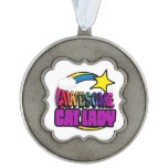 Shooting Star Rainbow Awesome Cat Lady Scalloped Pewter Ornament