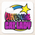 Shooting Star Rainbow Awesome Cat Lady Square Paper Coaster