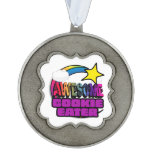 Shooting Star Rainbow Awesome Cookie Eater Scalloped Pewter Ornament