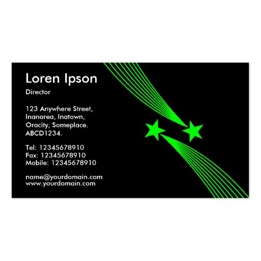 Shooting Stars v2 - Green on Black Business Card Template (back side)