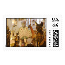 Shop Window with Cat Sculpture Stamps