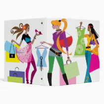 shopaholic, shop, shopping, designer, clothing, clothes, hip, fashion, cool, vector, illustration, women, sales, shopping bag, spending money, teenager, colorful, teen, artist, school, photo, book, dooni designs, Binder with custom graphic design