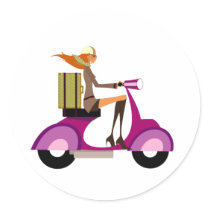 Shopping By Scooter Round Sticker