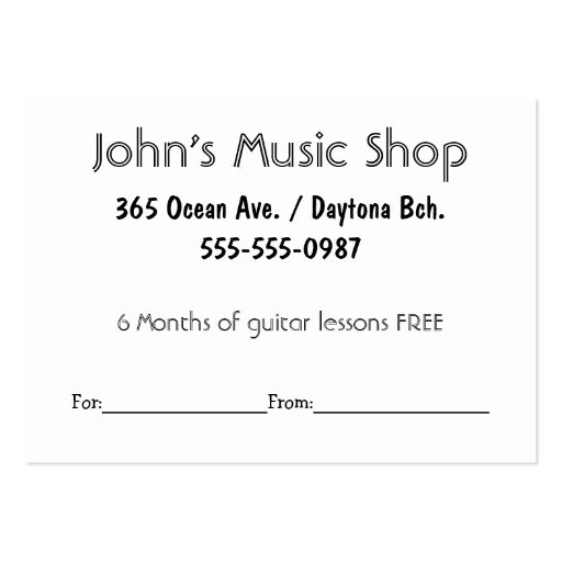 Shopping Gift Certificate Template Business Card Templates (back side)