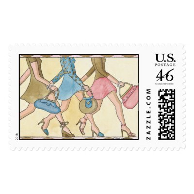 Shopping Girly Girl Divas Postage Stamps by Musicat