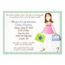 Shopping Mom Baby Boy Shower Invitation with Poem