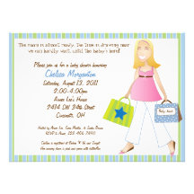 Shopping Mom Baby Boy Shower Invitation with Poem