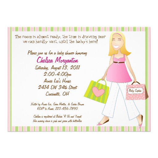 Shopping Mom Baby Girl Shower Invitation with Poem