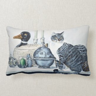 Short Haired Tabby Cat Cotton Pillow (13" x 21") Throw Pillows