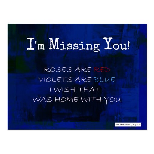 Short I Miss You Poem Roses are Red Poem on Blue Postcard Zazzle