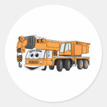 Short Orange Cartoon Crane Round Stickers