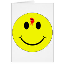 Shot Dead Head Smiley Face Bleeding Bullet Hole Card
