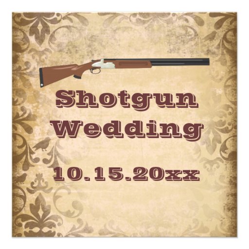 Shotgun Wedding Brown Damask Wedding Invitations