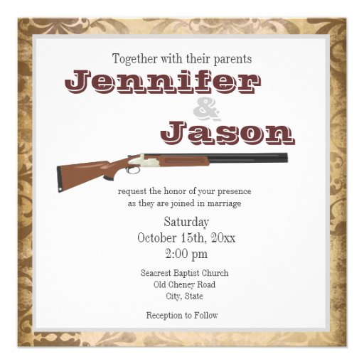 Shotgun Wedding Brown Damask Wedding Invitations