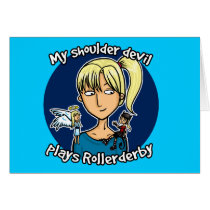 Shoulder devil plays rollerderby cards