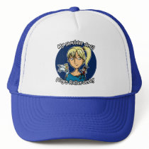 Shoulder devil plays rollerderby trucker hat