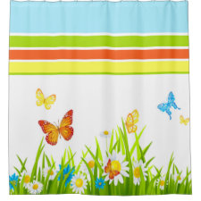 Shower Curtain/Spring Butterflies and Flowers Shower Curtain