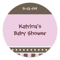 Shower Favor Sticker: Pink and brown dots
