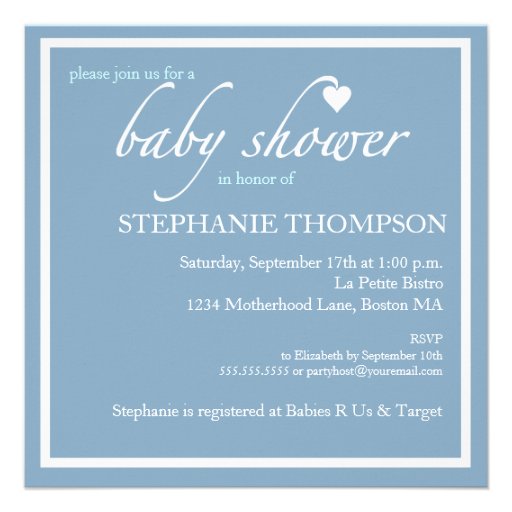 Shower of Hearts Blue Baby Shower Invitation