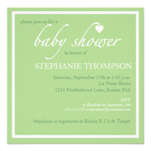 Shower of Hearts Green Baby Shower Invitation