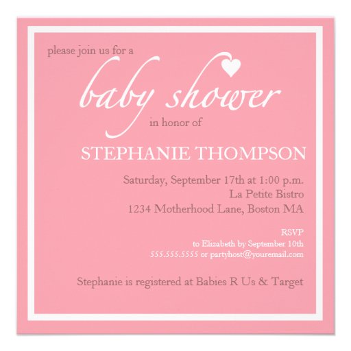 Shower of Hearts Pink Baby Shower Invitation