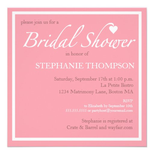 Shower of Hearts Pink Bridal Shower Invitation