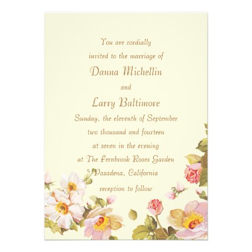 Shrub Roses Cornsilk Wedding Invitation
