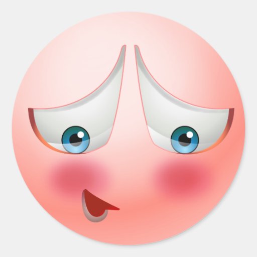 Shy blushing emoji classic round sticker Zazzle
