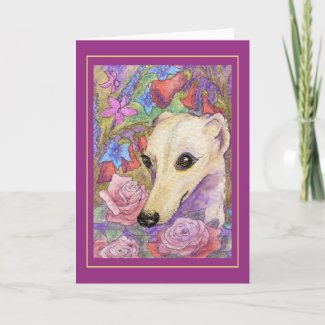 Shy Flower Whippet Greeting Cards