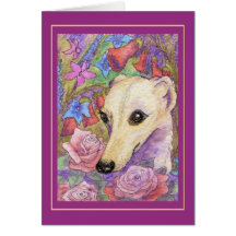 Shy Flower Whippet Greeting Cards