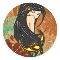 Shy Moonlight Maiden Round Stickers
