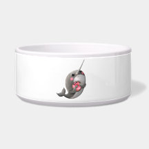 Shy Narwhal with Donut Dog Food Bowls