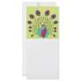 shy peacock on soft green rack card design