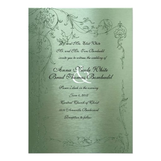Shy Unicorn Green Metallic Wedding Invitation