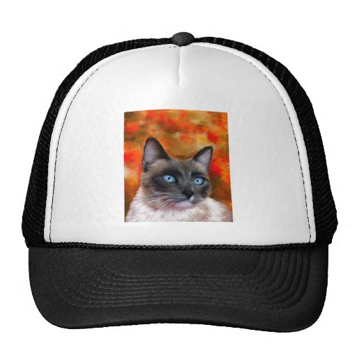 Siamese Cat Art Fire and Ice painting Mesh Hats