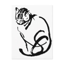 Siamese Cat Brush Drawing Design Post Card