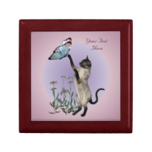 Siamese Cat Butterfly Daisies Jewelry Box