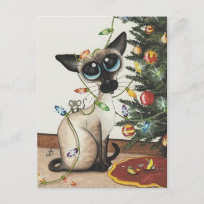 Siamese Cat Christmas Lights By AmyLyn Bihrle Post Card