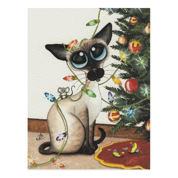 Siamese Cat Christmas Lights By AmyLyn Bihrle Post Card