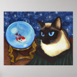 Siamese Cat Crystal Ball Koi Fortune Fantasy Print posters