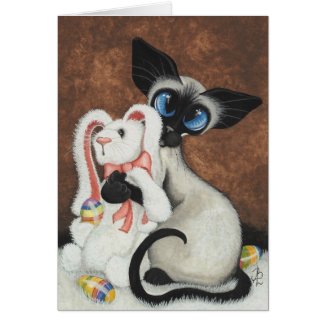 Siamese Cat Easter Bunny by Bihrle Card