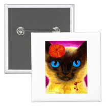 Siamese Cat Feline Art Painting - Multi buttons