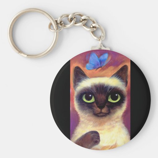 Siamese Cat Feline Butterfly Art - Multi Key Chains