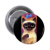 Siamese Cat Feline Butterfly Art - Multi buttons