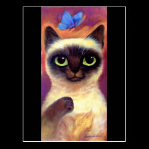 Siamese Cat Feline Butterfly Art - Multi postcards