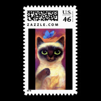 Siamese Cat Feline Butterfly Art - Multi stamps