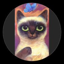 Siamese Cat Feline Butterfly Art - Multi stickers