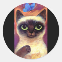Siamese Cat Feline Butterfly Art - Multi Sticker